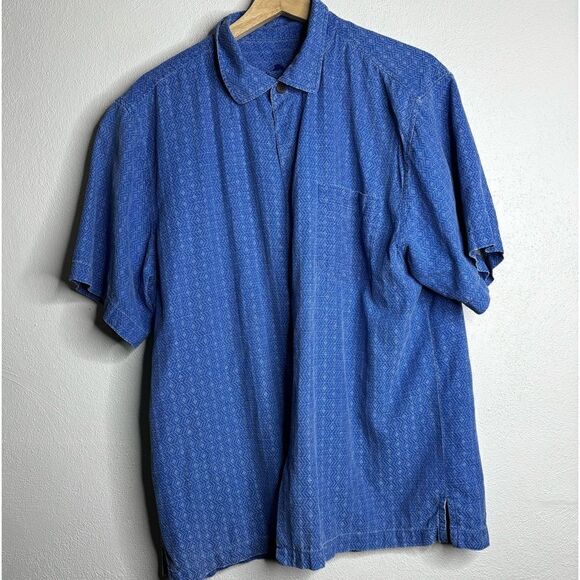 Tommy bahama silk short sleeve button down shirt men’s size large blue - Picture 1 of 8